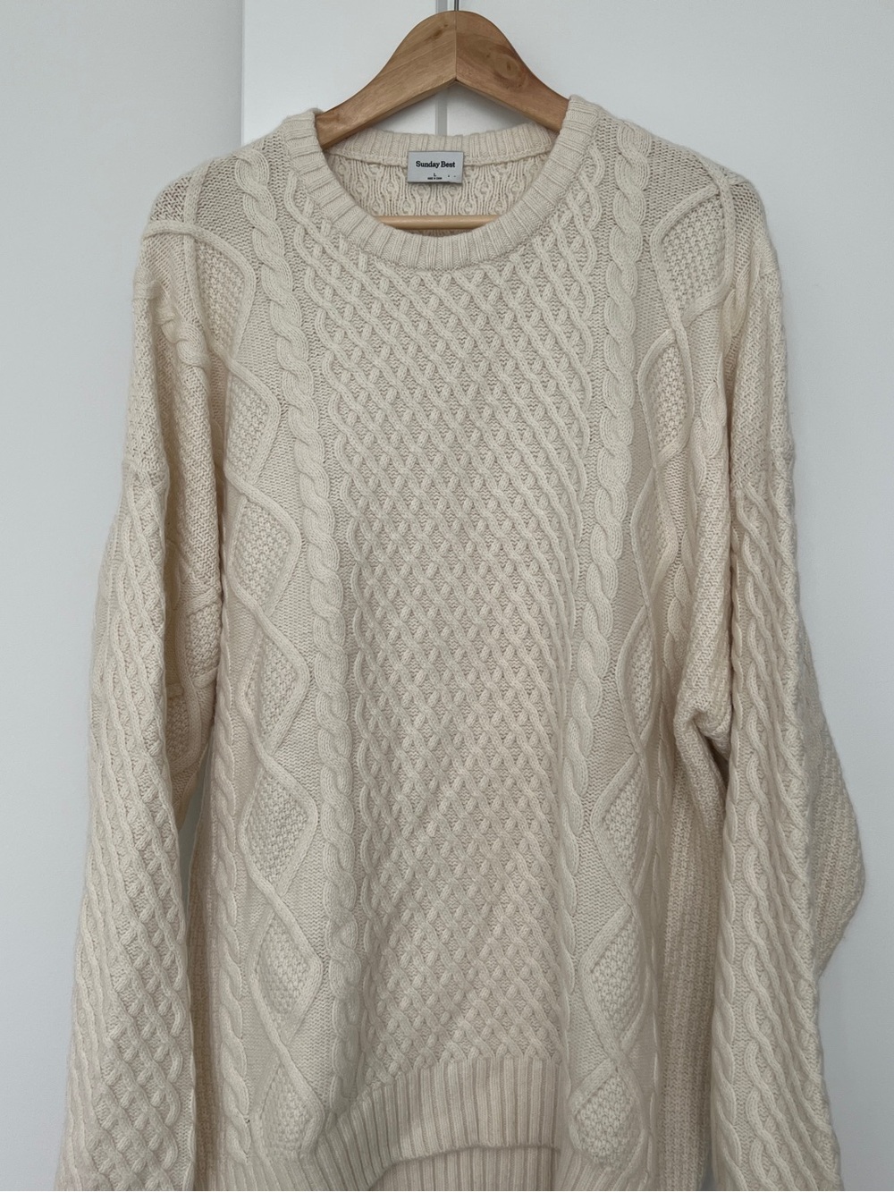 Aritzia Sunday Best Peggy Crewneck Cable Knit Wool Sweater Whisper White Size L